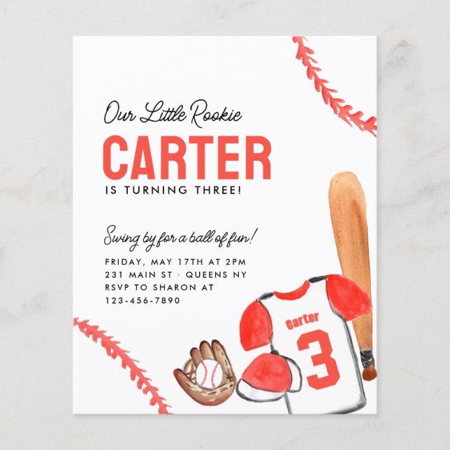 Cheap Bat Glove Sports Shirt Baseball Birthday Flyer (Front)