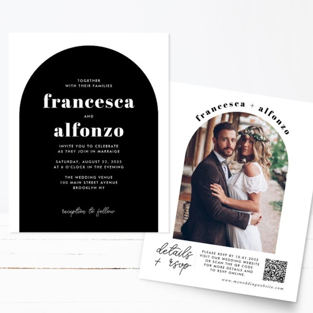 Cheap Black White RSVP QR Code Retro Photo Wedding Flyer (Creator Uploaded)