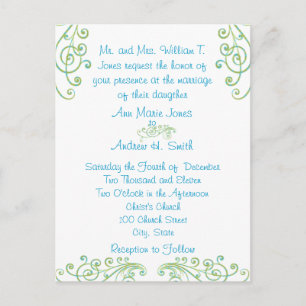 Cheap Blue and Green  Wedding Invitation Postcards