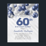 Cheap Blue Silver Balloon Glitter 60th Birthday<br><div class="desc">Modern Glam Navy Blue Silver Balloon Glitter Sparkle Any Age Birthday Invitation</div>