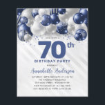 Cheap Blue Silver Balloon Glitter 70th Birthday Flyer<br><div class="desc">Modern Glam Navy Blue Silver Balloon Glitter Sparkle Any Age Birthday Invitation</div>