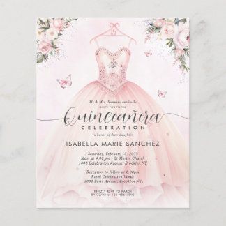 Cheap Blush Pink Floral Princess Gown Quinceanera Flyer