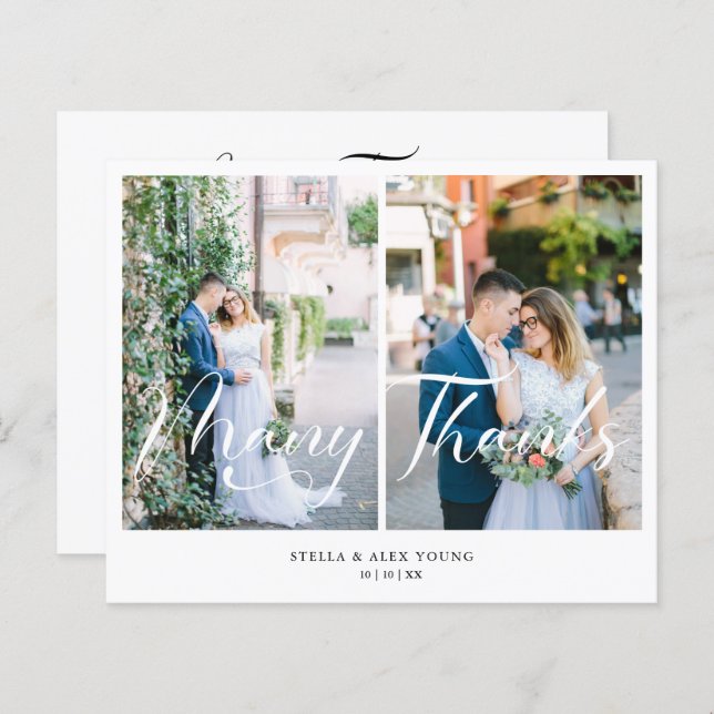 Cheap Bride & Groom 2 Photos Collage Hand Lettered (Front/Back)