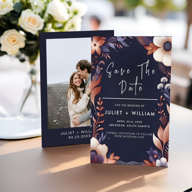 Cheap Budget Stylish Navy Blue Wedding Save The Date (Creator Uploaded)