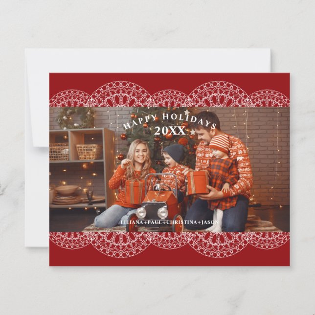 Cheap Christmas Red Nice Lace Effect Family Photo (Front)