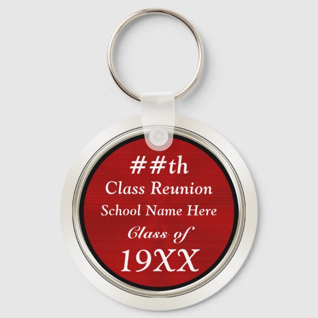 Cheap Class Reunion Gifts PERSONALIZED, Red, White Key Ring (Front)