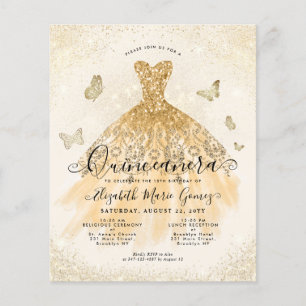 Cheap Classic Light Gold Gown Quinceanera Invite Flyer