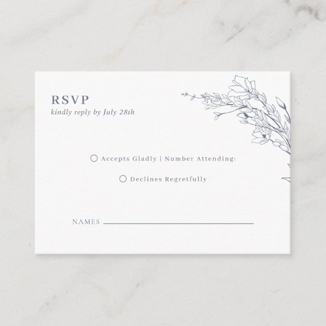 CHEAP Elegant Azure Floral Wreath Monogram Wedding Enclosure Card (Front)