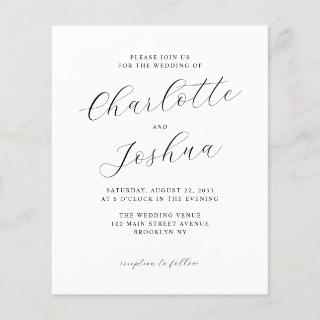 Cheap Elegant Minimalist RSVP QR Code Wedding Flyer (Front)