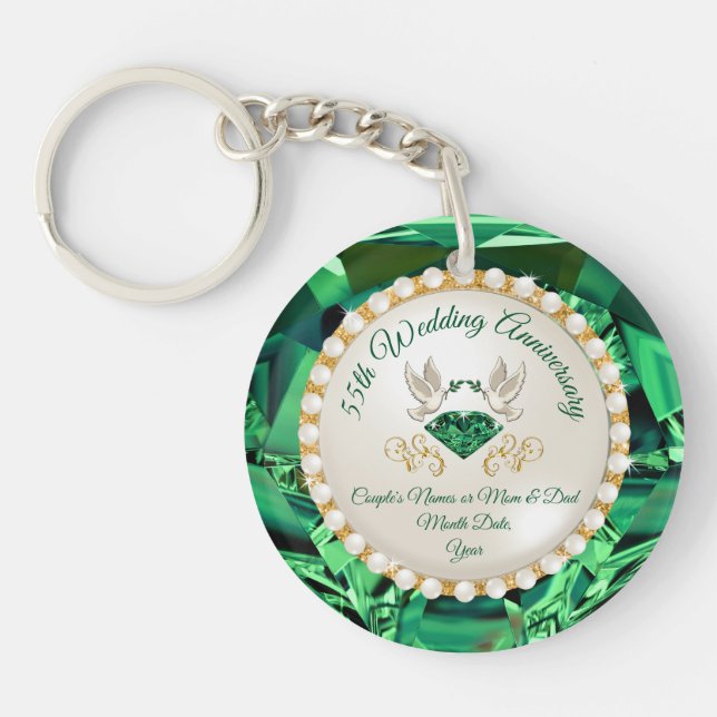Cheap Emerald, 55th Anniversary Gifts for Couples Key Ring (Front)
