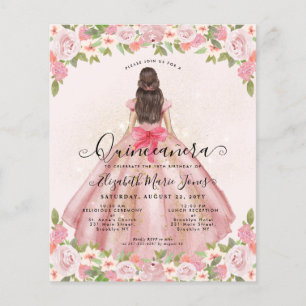 Cheap Floral Blush Pink Gold Princess Quinceanera Flyer