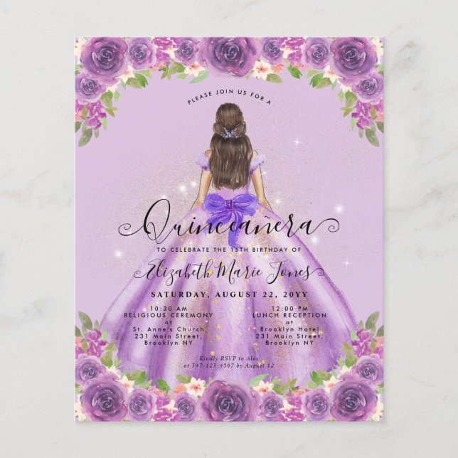 Cheap Floral Light Purple Princess Quinceanera Flyer (Front)