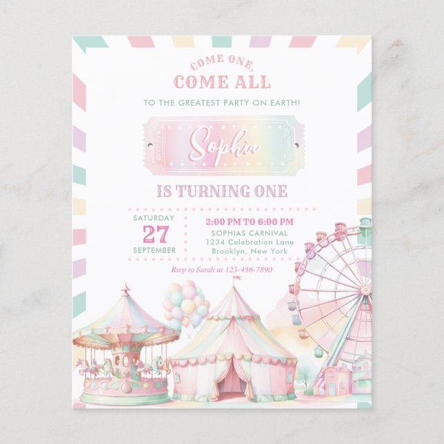 CHEAP Girly Pastel Colour Carnival Circus Birthday Flyer (Front)