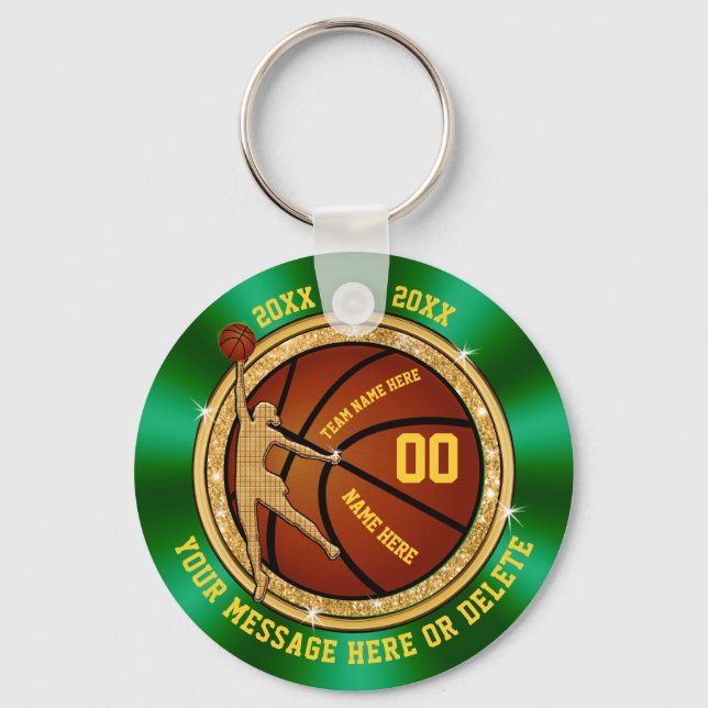 Cheap Green and Gold Basketball Gifts for Girls Key Ring (Front)