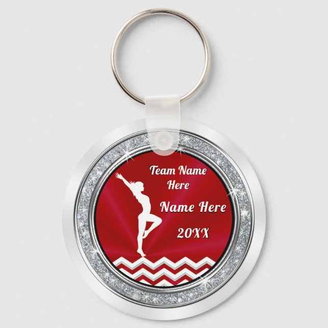 Cheap Gymnastics Party Favors for Girls Red, White Key Ring (Front)