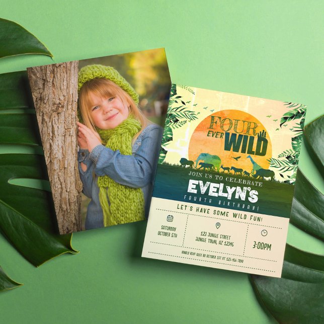 Cheap Jungle Animal Four Ever Wild Photo Birthday (Creator Uploaded)