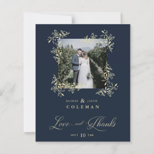 Cheap Navy Botanical Branches Wedding Photo Thanks