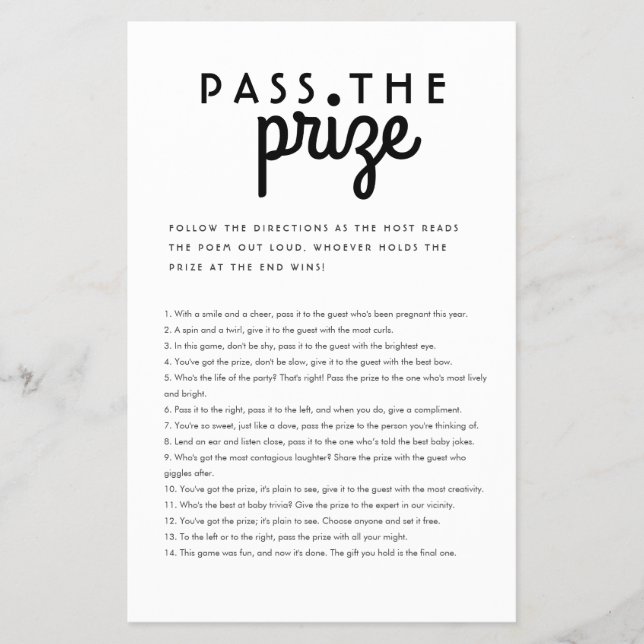 Cheap Pass the prize Baby Shower game simple Flyer (Front)