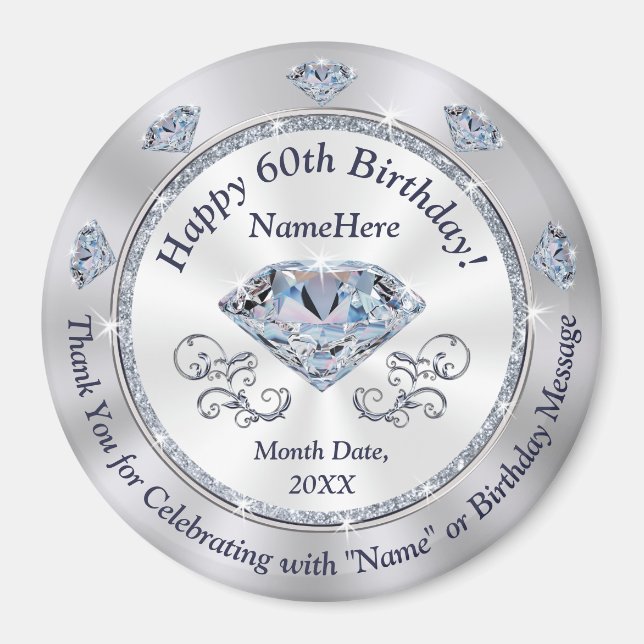 Cheap Personalise, Party Favours for 60th Birthday Magnet (Front)