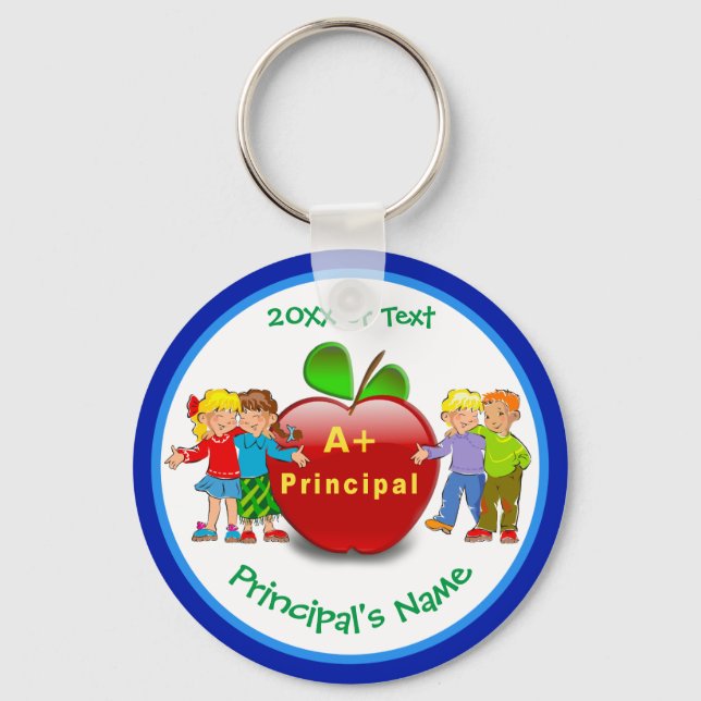 Cheap Personalised Gift for Principal, Name, Year Key Ring (Front)