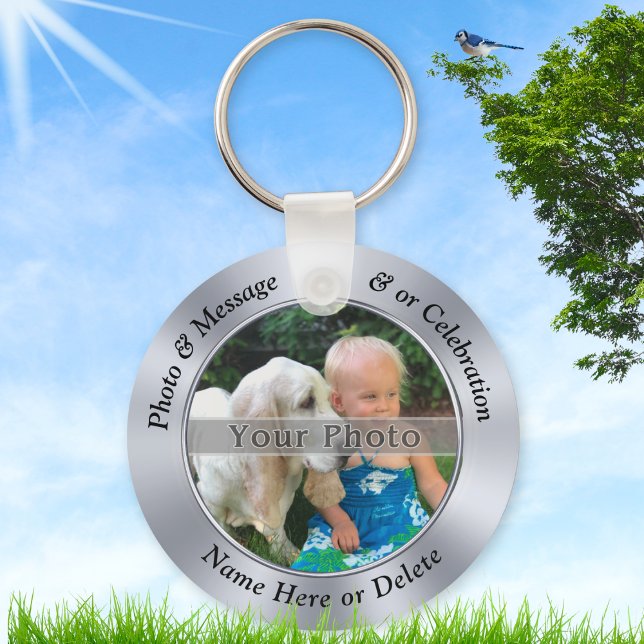 Cheap Personalised Keyrings, Your PHOTO and TEXT Key Ring (Photo keychains. Photo bag tags or personalized party favors for birthday, wedding, anniversary.)