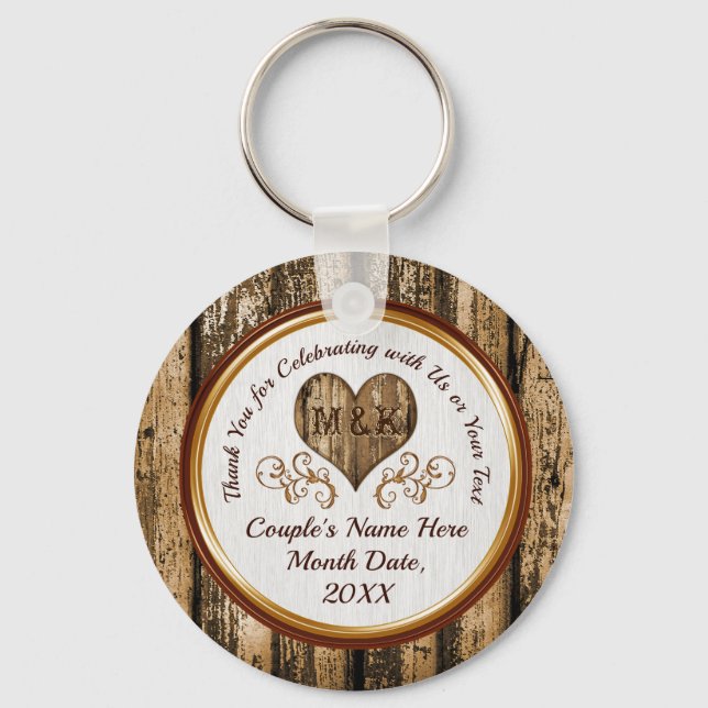 Cheap Personalised Rustic Wedding Gifts for Guests Key Ring (Front)