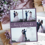 Cheap Photo Collage Mauve Wedding Thank You Flyer<br><div class="desc">Cheap Modern Elegant "Love and thanks" Hand Written Script Wedding (3) Three Photo Collage Thank You personalised affordable low budget flyer. Stylish wedding thank you template featuring three photo on the front and 1 photo on the back. ***PLEASE NOTE! *** SCROLL DOWN FOR MORE INFO! *** With the text "Love...</div>