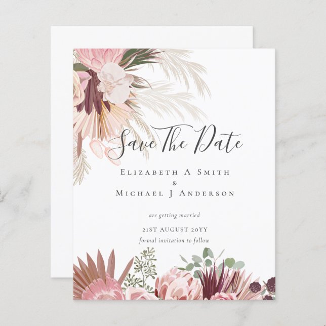 CHEAP PHOTO SAVE DATES - Pampas Grass Burgundy (Front/Back)
