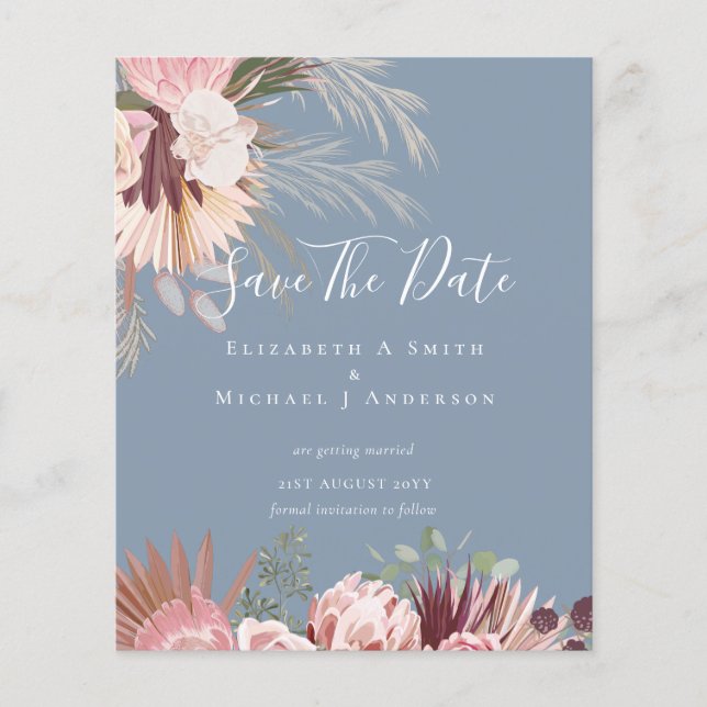 CHEAP PHOTO SAVE DATES - Pampas Grass Burgundy Flyer (Front)