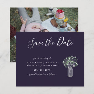 CHEAP Photo Save Dates Rustic Gypsophila Mason Jar