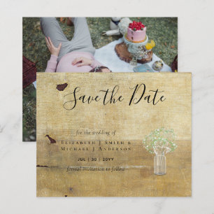 CHEAP Photo Save Dates Rustic Gypsophila Mason Jar