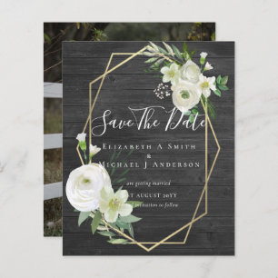 CHEAP Photo Save Dates White Floral Greenery Leaf