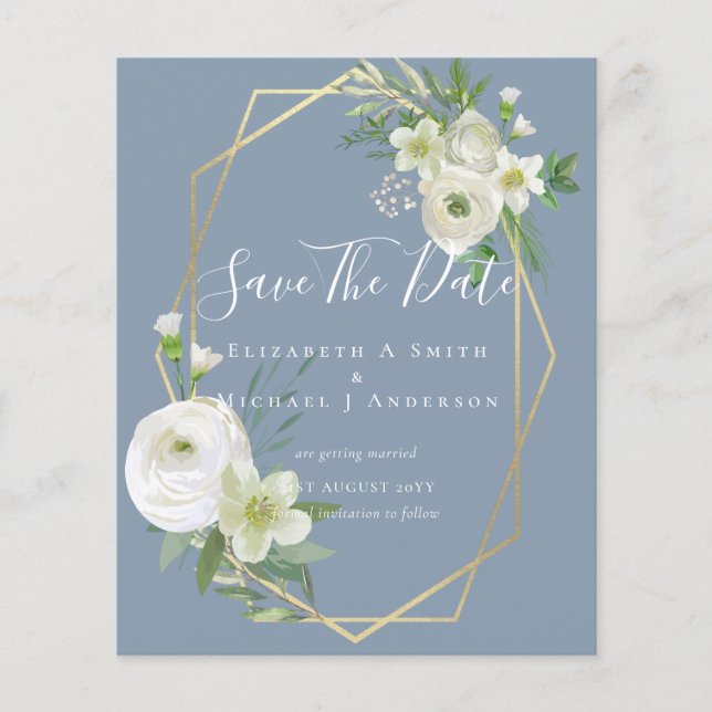 CHEAP Photo Save Dates White Floral Greenery Leaf Flyer (Front)