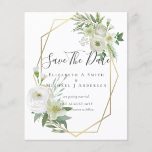 CHEAP Photo Save Dates White Floral Greenery Leaf Flyer