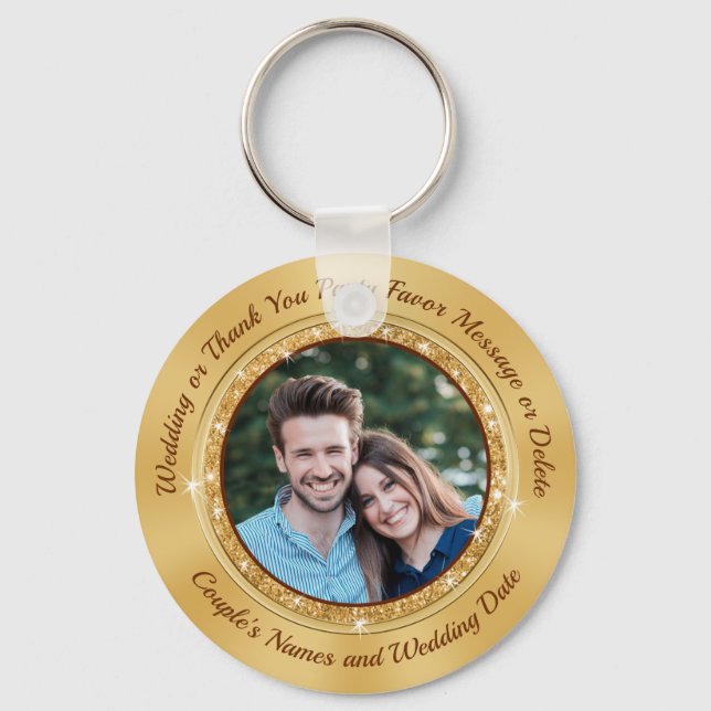 Cheap PHOTO, Wedding Favour Keychains, Gold Key Ring (Front)