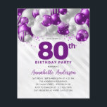 Cheap Purple Silver Balloon Glitter 80th Birthday<br><div class="desc">Modern Glam Purple Violet Silver Balloon Glitter Sparkle Any Age Birthday Invitation</div>