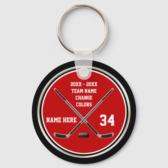 Cheap Red and Black Personalised Hockey Keychains (Front)