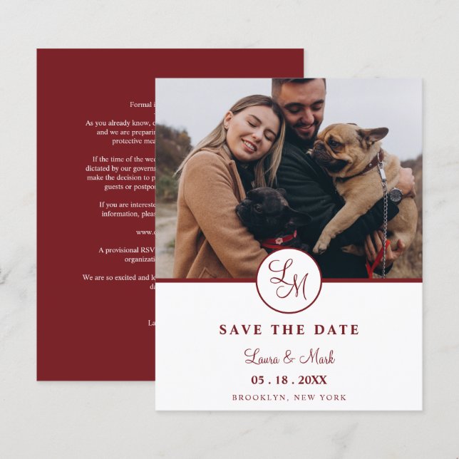 Cheap Red Rustic Photo Minimalist Wedding Initials (Front/Back)