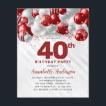 Cheap Red Silver Balloon Glitter 40th Birthday Flyer<br><div class="desc">Modern Glam Burgundy Red Silver Balloon Glitter Sparkle Any Age Birthday Invitation</div>