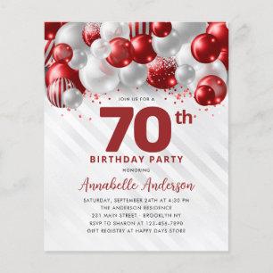 Cheap Red Silver Balloon Glitter 70th Birthday Flyer