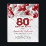 Cheap Red Silver Balloon Glitter 80th Birthday<br><div class="desc">Modern Glam Burgundy Red Silver Balloon Glitter Sparkle Any Age Birthday Invitation</div>
