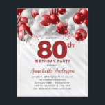 Cheap Red Silver Balloon Glitter 80th Birthday Flyer<br><div class="desc">Modern Glam Burgundy Red Silver Balloon Glitter Sparkle Any Age Birthday Invitation</div>
