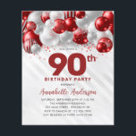 Cheap Red Silver Balloon Glitter 90th Birthday<br><div class="desc">Modern Glam Burgundy Red Silver Balloon Glitter Sparkle Any Age Birthday Invitation</div>