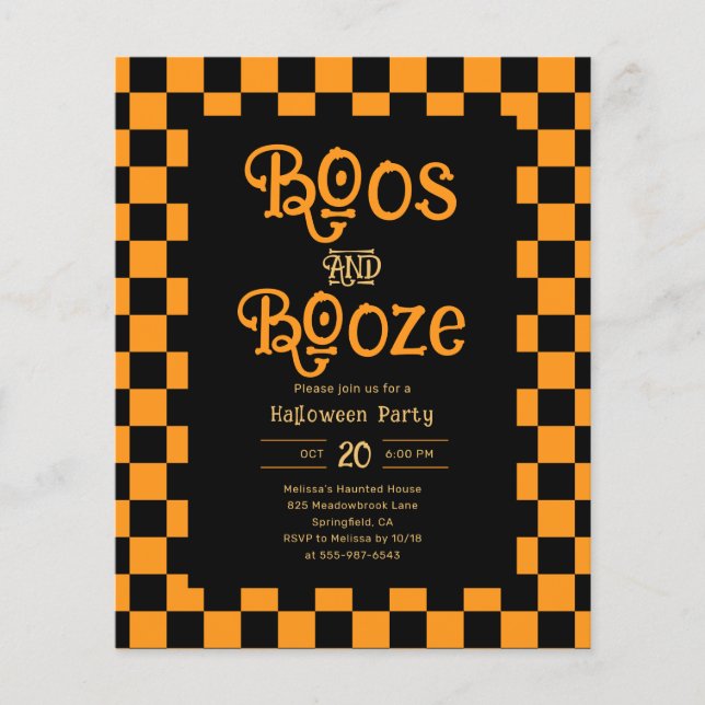 Cheap Retro Boos And Booze Halloween Party Flyer (Front)