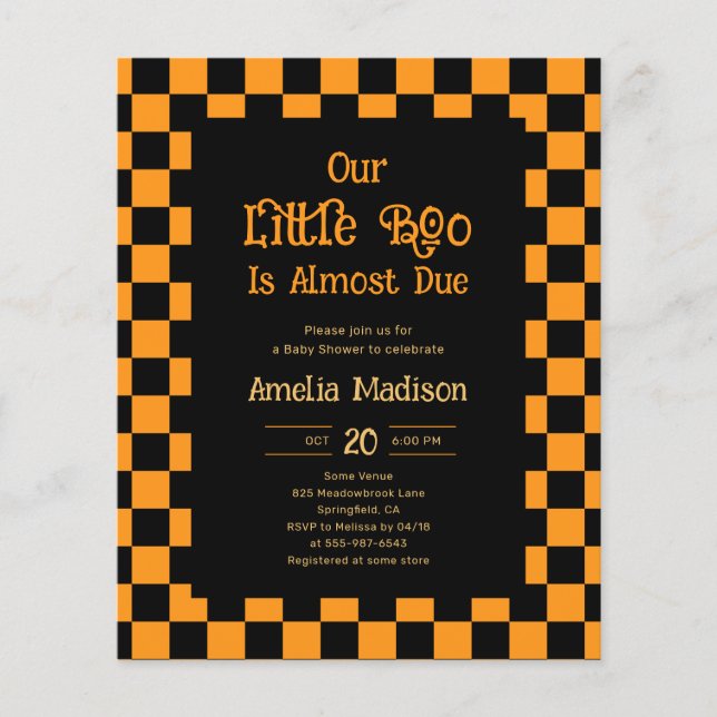 Cheap Retro Little Boo Halloween Baby Shower Flyer (Front)