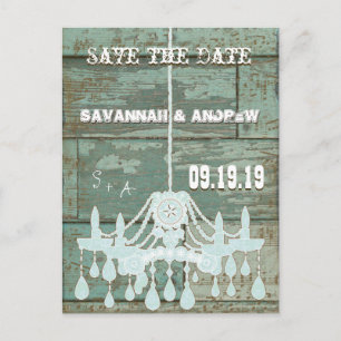 Cheap Rustic Barn Wood Blue Rustic  Save the Date Announcement Postcard