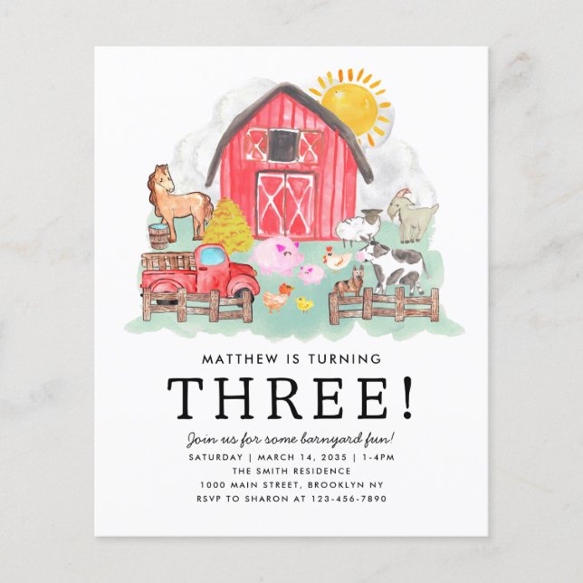 Cheap Rustic Barnyard Animals Kids Farm Birthday Flyer (Front)