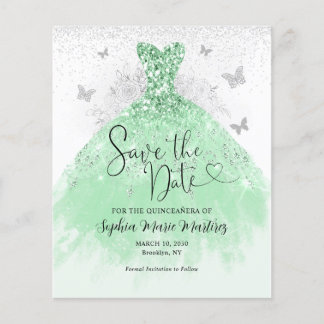 Cheap Sage Green Dress Quinceañera Save the Date Flyer