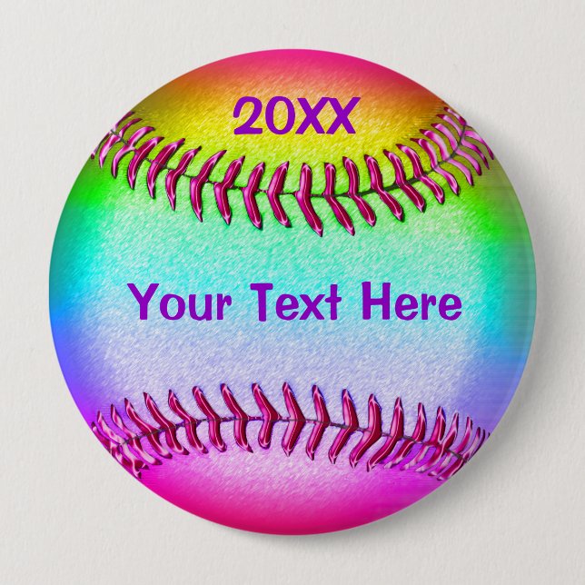 Cheap Softball Gifts for Girls YOUR TEXT and YEAR 10 Cm Round Badge (Front)
