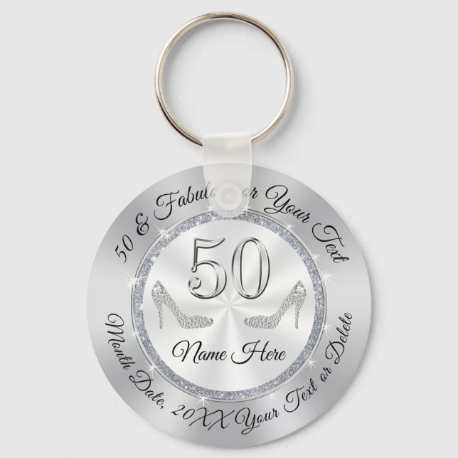 Cheap, Souvenir for 50th Birthday with Your Text Key Ring (Front)